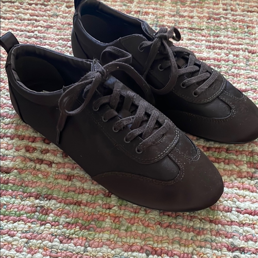 Never worn Zara brown satin sneakers